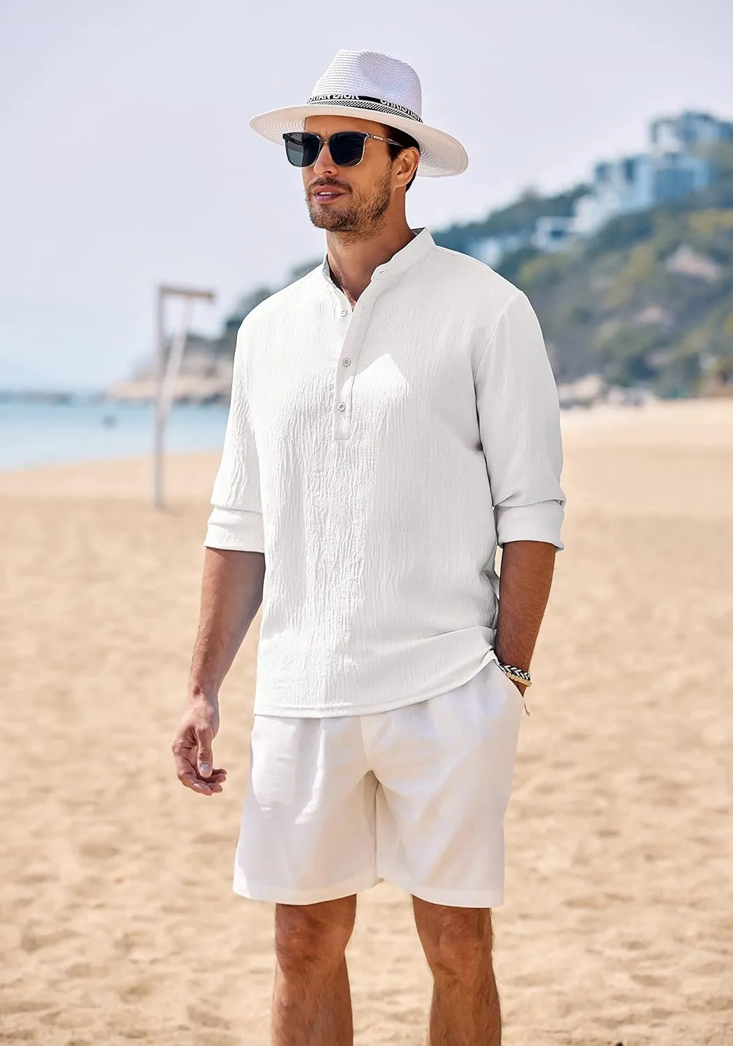 COOFANDY Men's Casual Henley Shirts Long Sleeve Hippie Beach T Shirts Yoga Summer Top