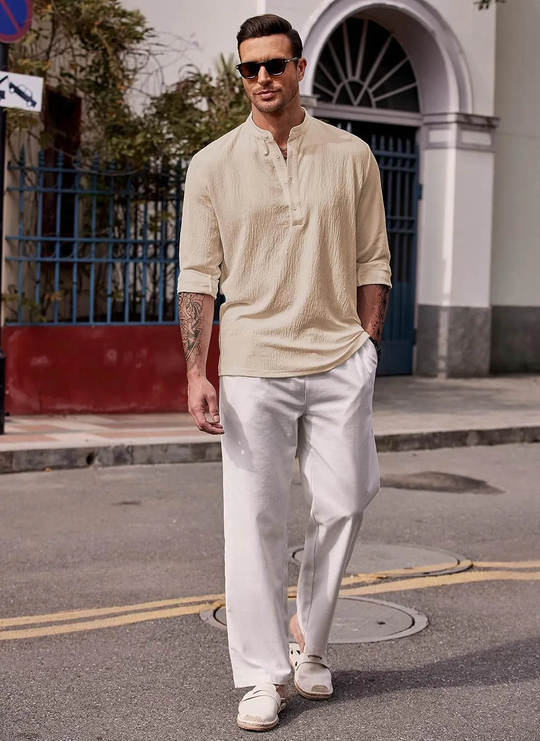 COOFANDY Men's Casual Henley Shirts Long Sleeve Hippie Beach T Shirts Yoga Summer Top