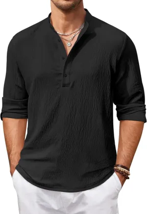 COOFANDY Men's Casual Henley Shirts Long Sleeve Hippie Beach T Shirts Yoga Summer Top