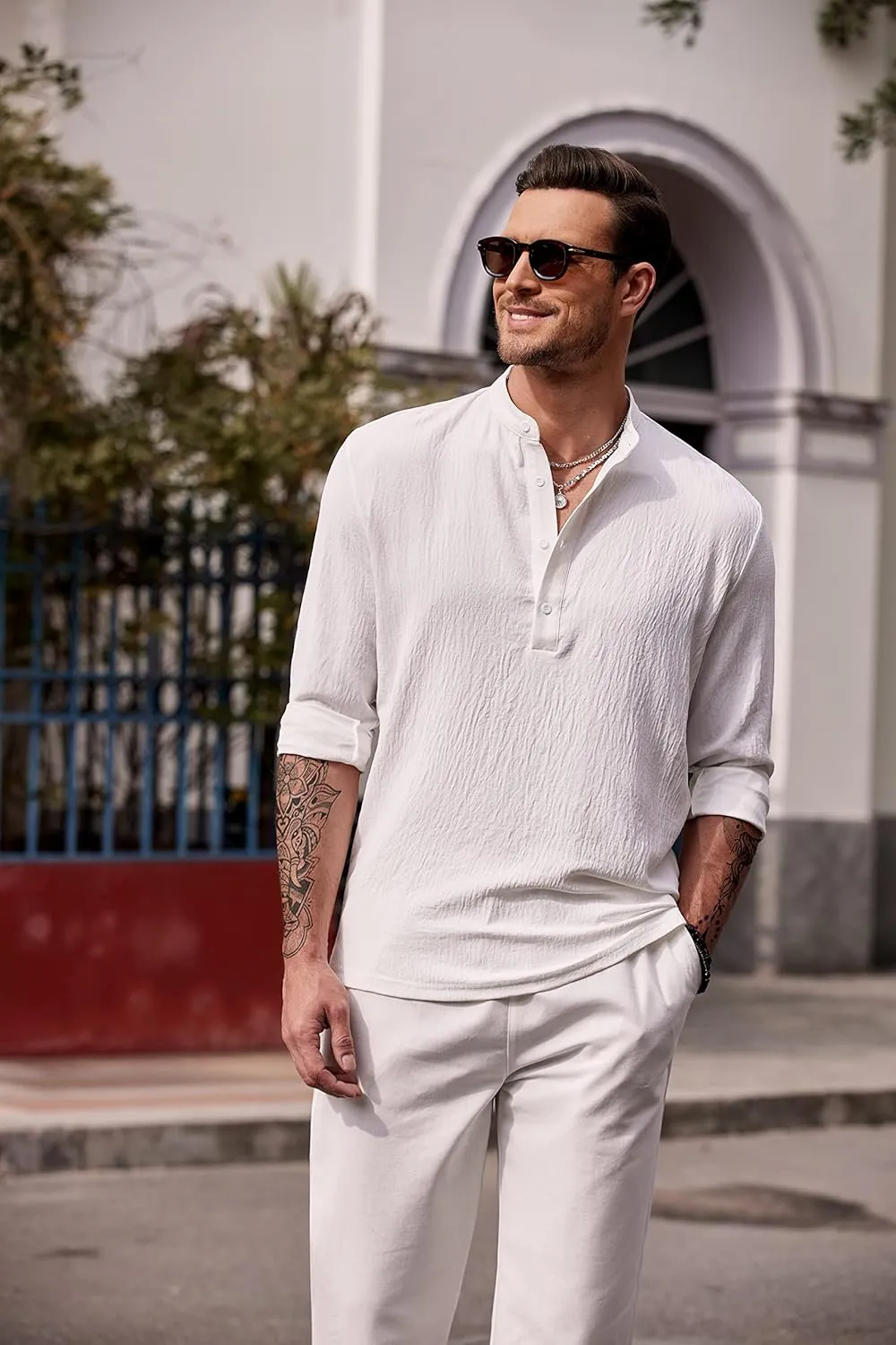 COOFANDY Men's Casual Henley Shirts Long Sleeve Hippie Beach T Shirts Yoga Summer Top