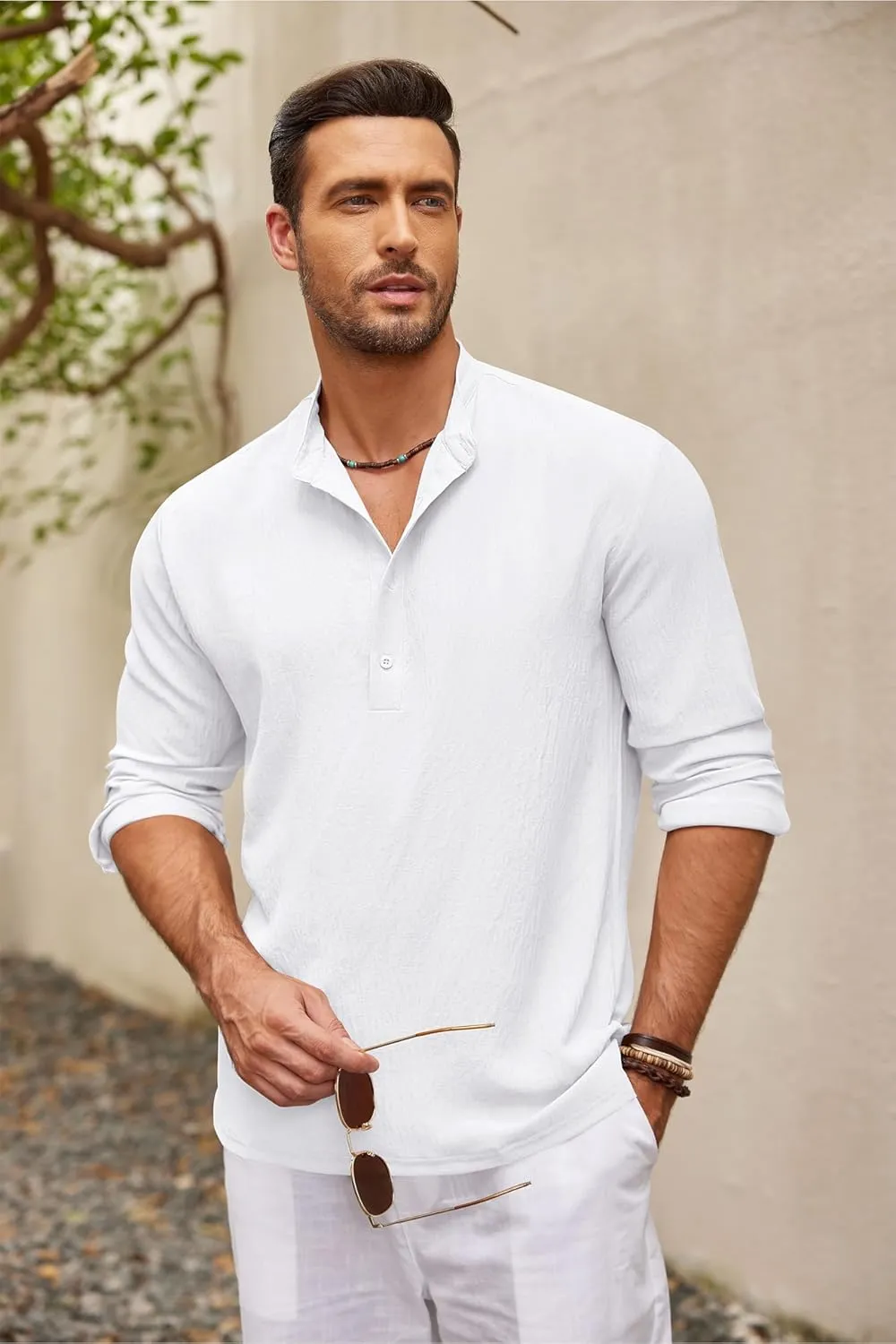 COOFANDY Men's Casual Henley Shirts Long Sleeve Hippie Beach T Shirts Yoga Summer Top