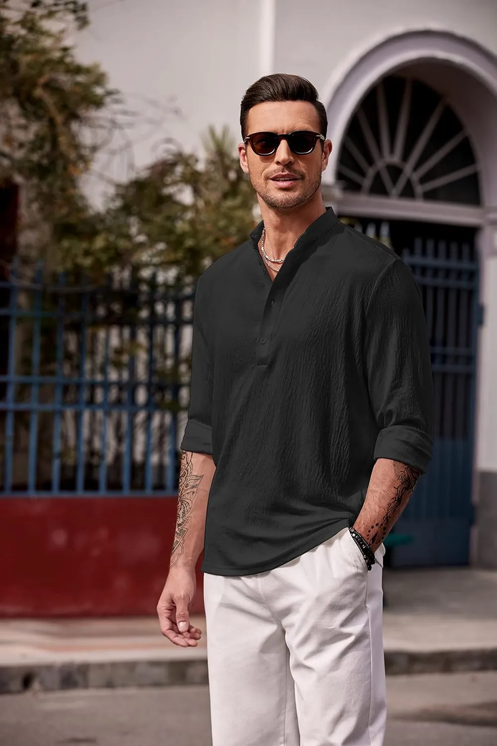 COOFANDY Men's Casual Henley Shirts Long Sleeve Hippie Beach T Shirts Yoga Summer Top