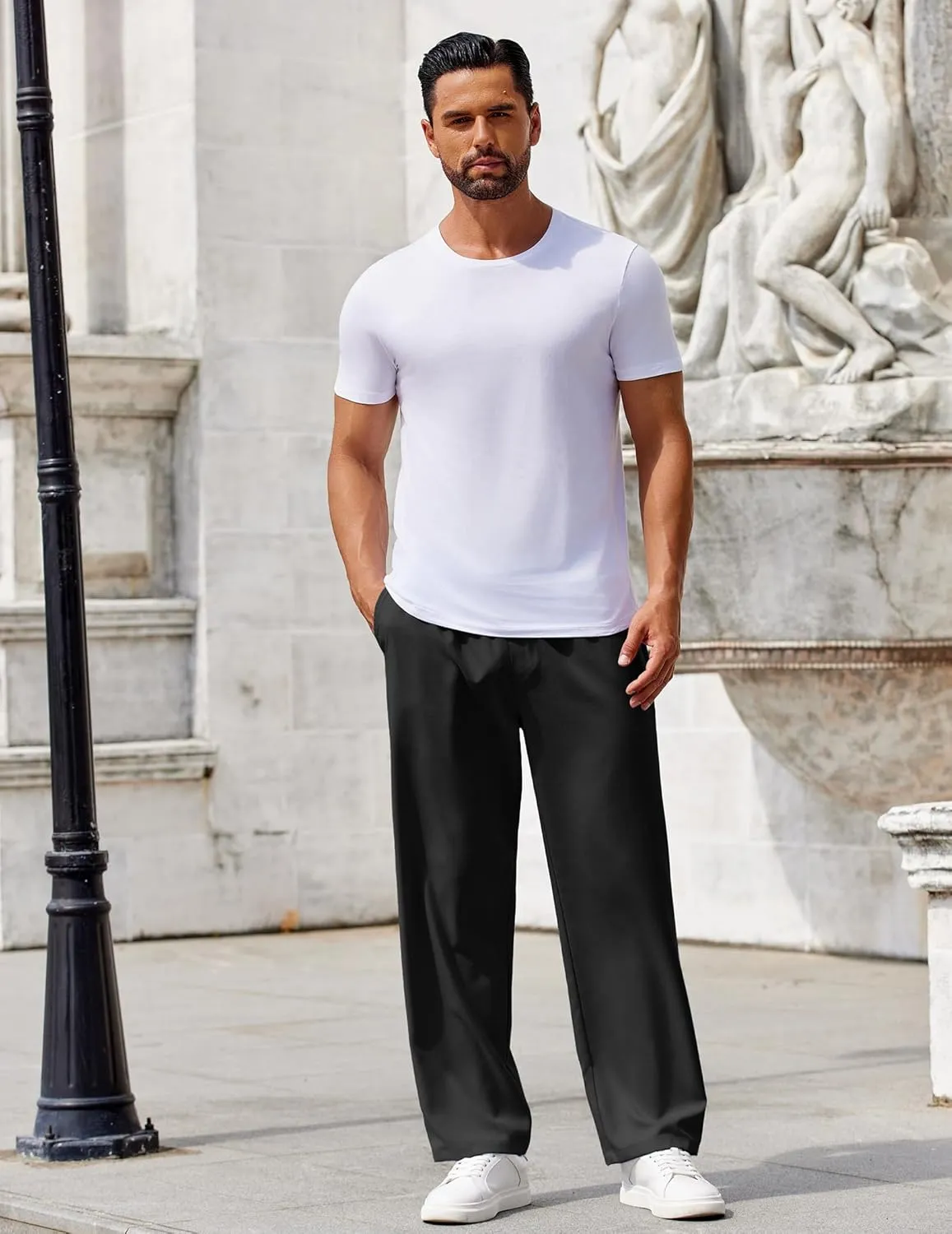 COOFANDY Mens Casual Pants Drawstring Elastic Waist Pants Linen Summer Beach Pants