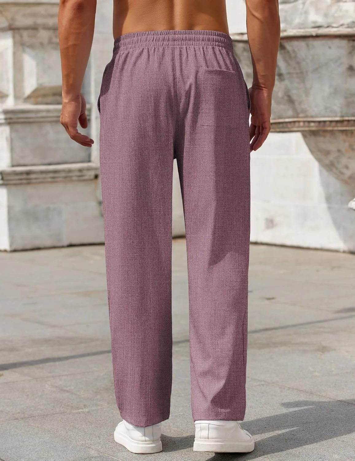COOFANDY Mens Casual Pants Drawstring Elastic Waist Pants Linen Summer Beach Pants