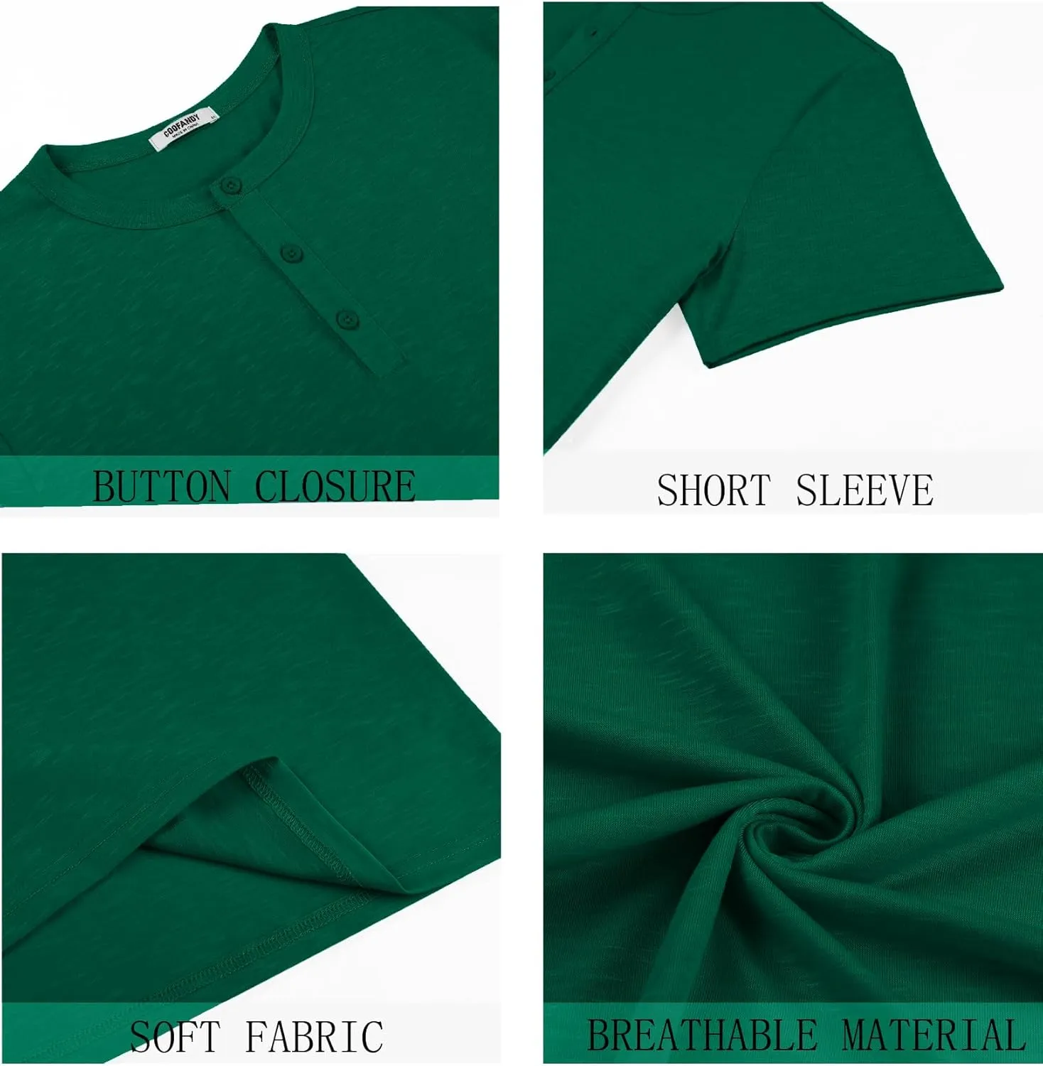 COOFANDY Men's Henley Shirts Short Sleeve Casual Basic Henley Tee Summer Button Lightweight Stretch T Shirts