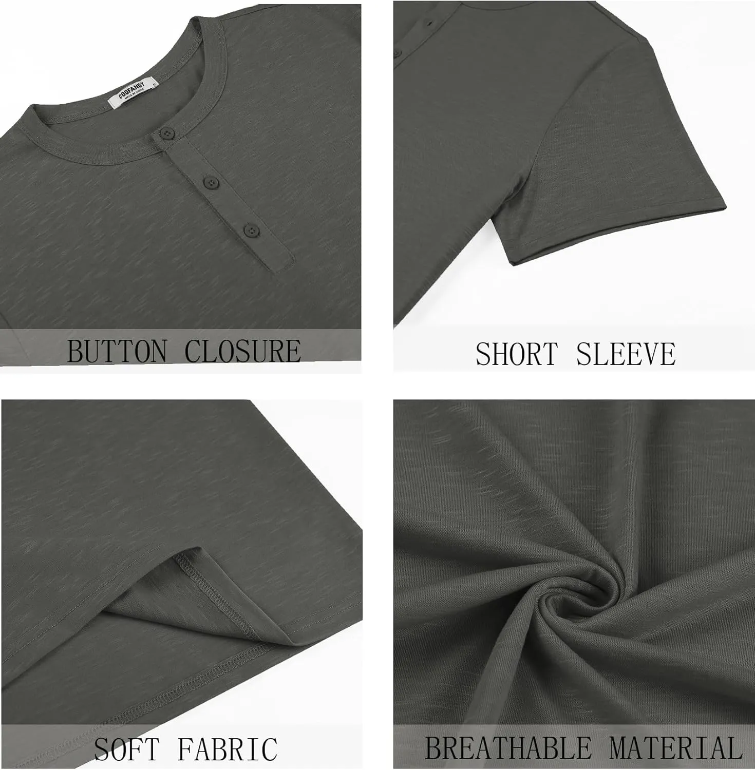 COOFANDY Men's Henley Shirts Short Sleeve Casual Basic Henley Tee Summer Button Lightweight Stretch T Shirts