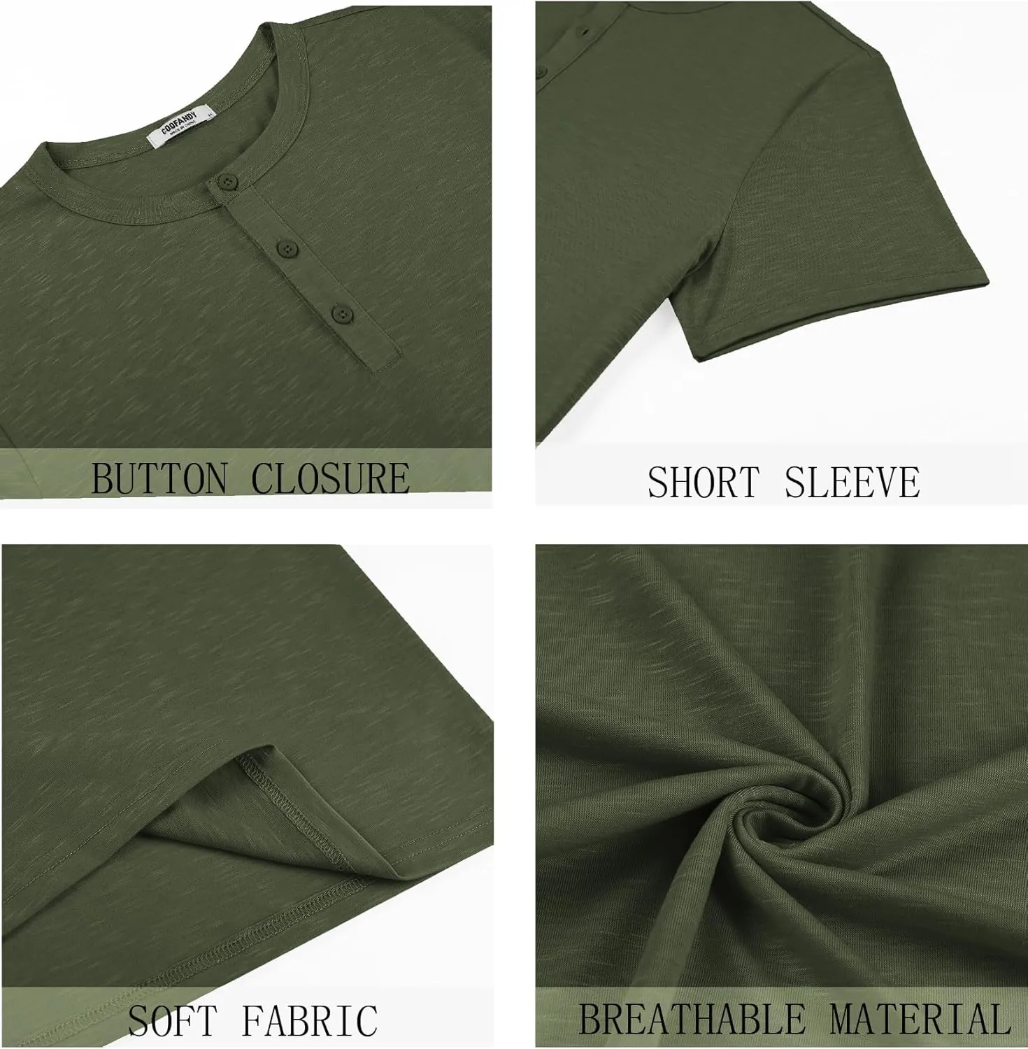 COOFANDY Men's Henley Shirts Short Sleeve Casual Basic Henley Tee Summer Button Lightweight Stretch T Shirts