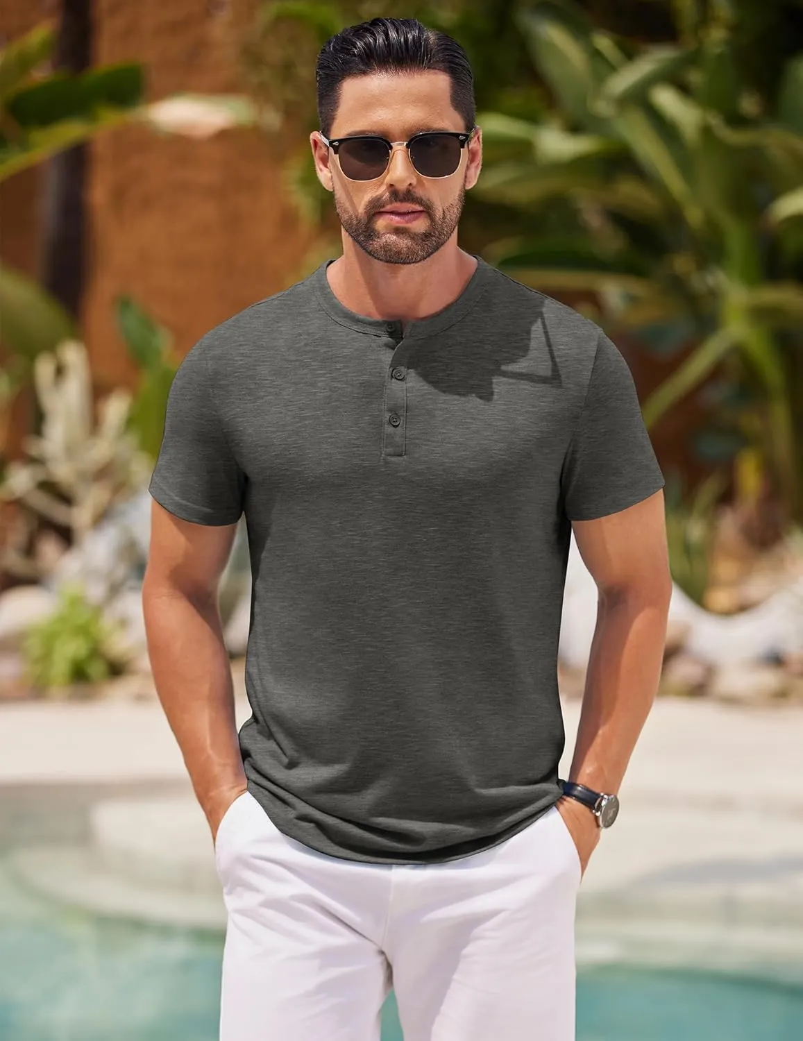 COOFANDY Men's Henley Shirts Short Sleeve Casual Basic Henley Tee Summer Button Lightweight Stretch T Shirts
