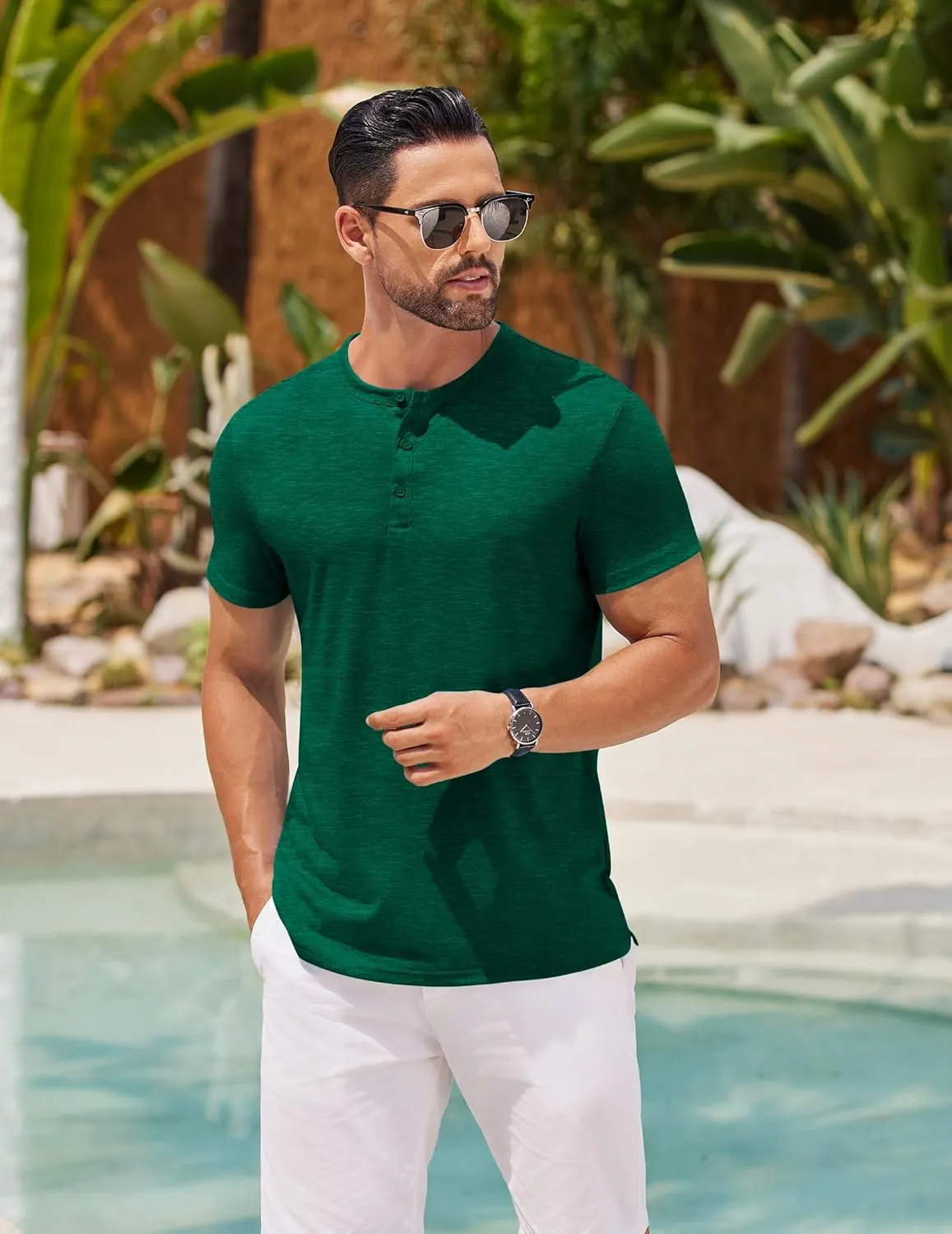 COOFANDY Men's Henley Shirts Short Sleeve Casual Basic Henley Tee Summer Button Lightweight Stretch T Shirts