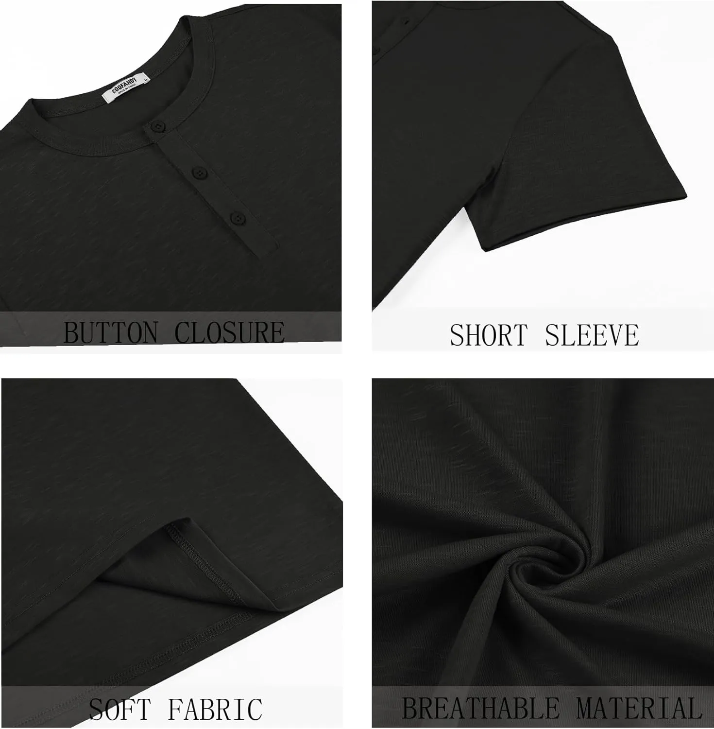 COOFANDY Men's Henley Shirts Short Sleeve Casual Basic Henley Tee Summer Button Lightweight Stretch T Shirts