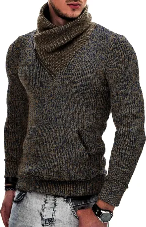 COOFANDY Men's Knitted Turtleneck Pullover Shawl Collar Sweaters Slim Fit High Neck Hoodies with Pockets