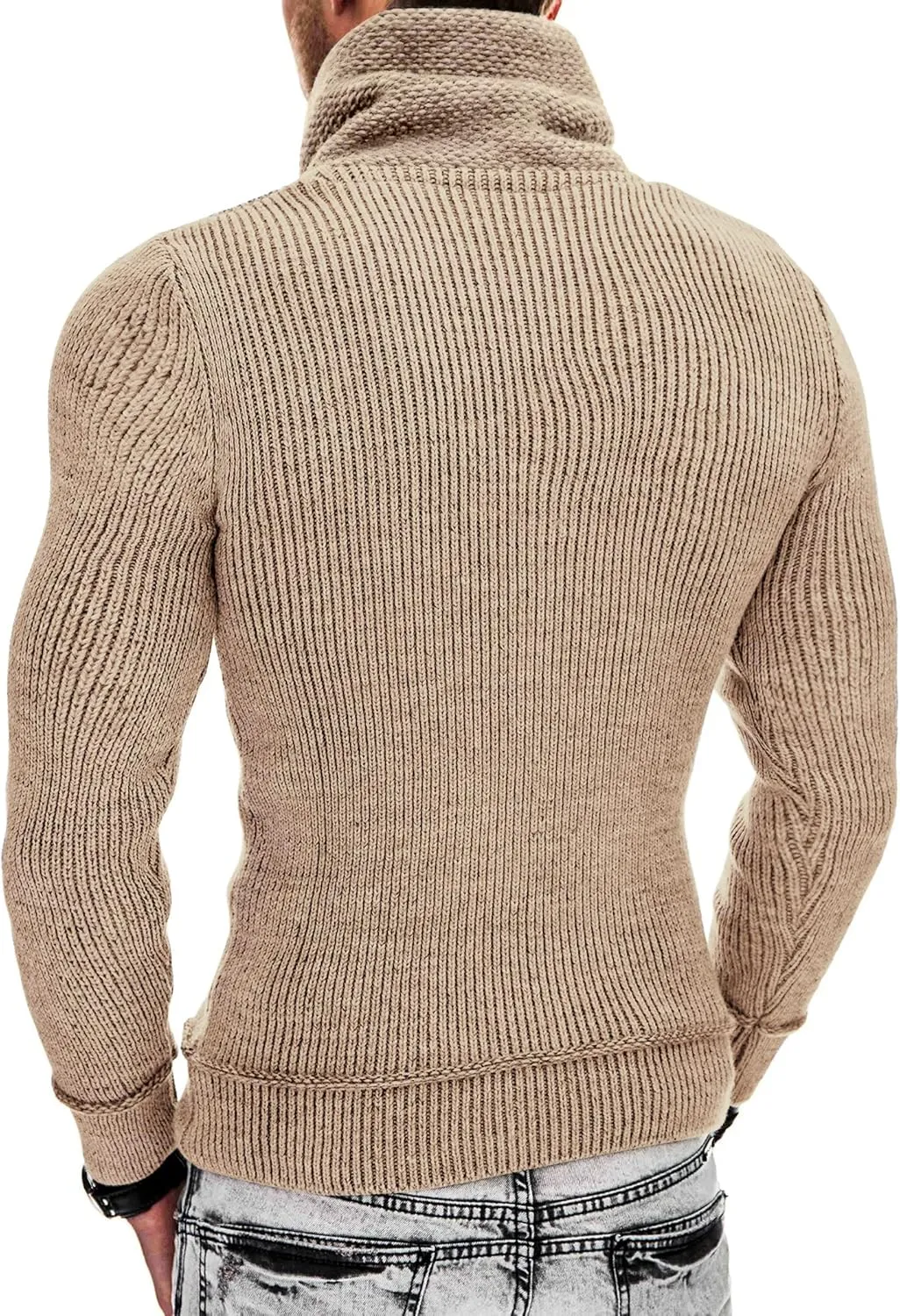 COOFANDY Men's Knitted Turtleneck Pullover Shawl Collar Sweaters Slim Fit High Neck Hoodies with Pockets