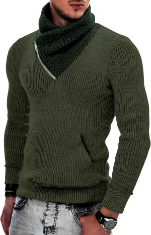 COOFANDY Men's Knitted Turtleneck Pullover Shawl Collar Sweaters Slim Fit High Neck Hoodies with Pockets
