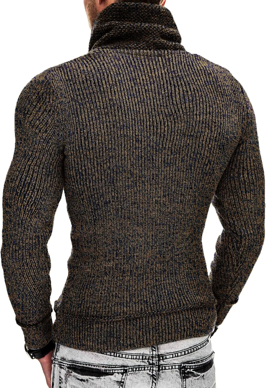 COOFANDY Men's Knitted Turtleneck Pullover Shawl Collar Sweaters Slim Fit High Neck Hoodies with Pockets