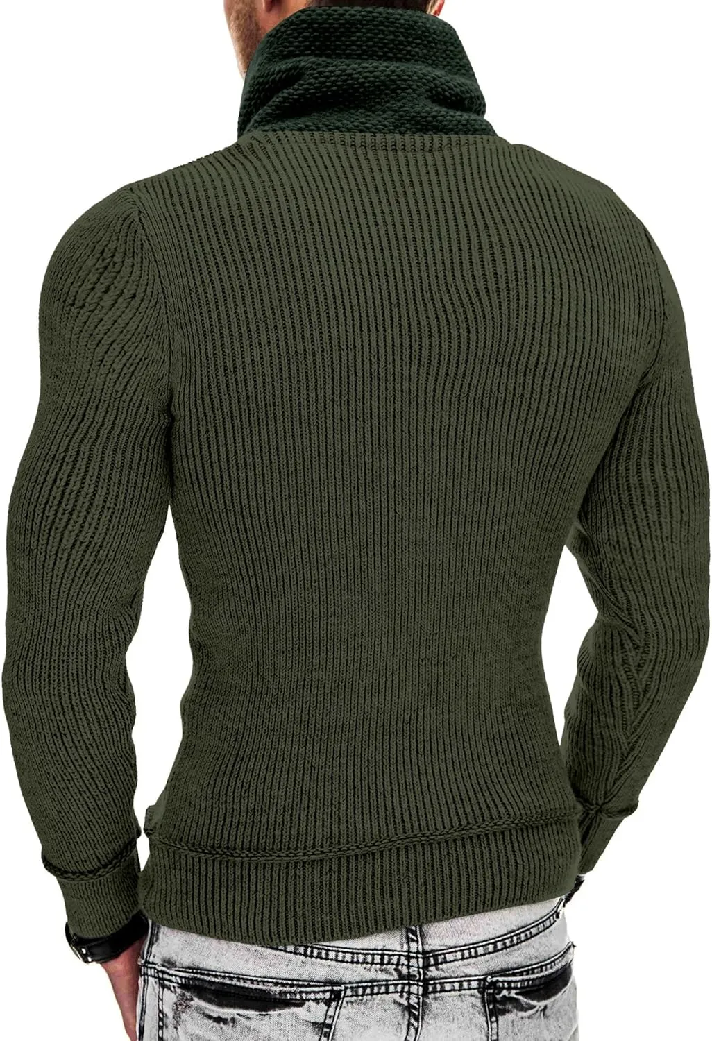COOFANDY Men's Knitted Turtleneck Pullover Shawl Collar Sweaters Slim Fit High Neck Hoodies with Pockets