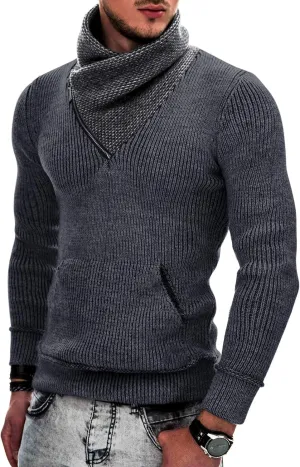 COOFANDY Men's Knitted Turtleneck Pullover Shawl Collar Sweaters Slim Fit High Neck Hoodies with Pockets