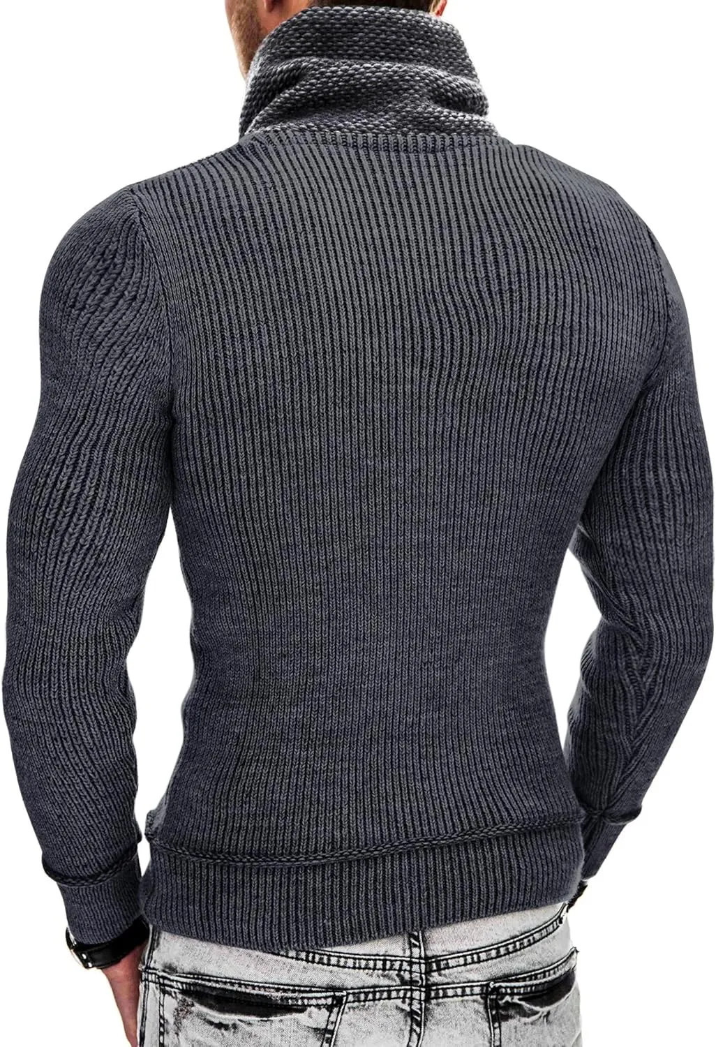 COOFANDY Men's Knitted Turtleneck Pullover Shawl Collar Sweaters Slim Fit High Neck Hoodies with Pockets