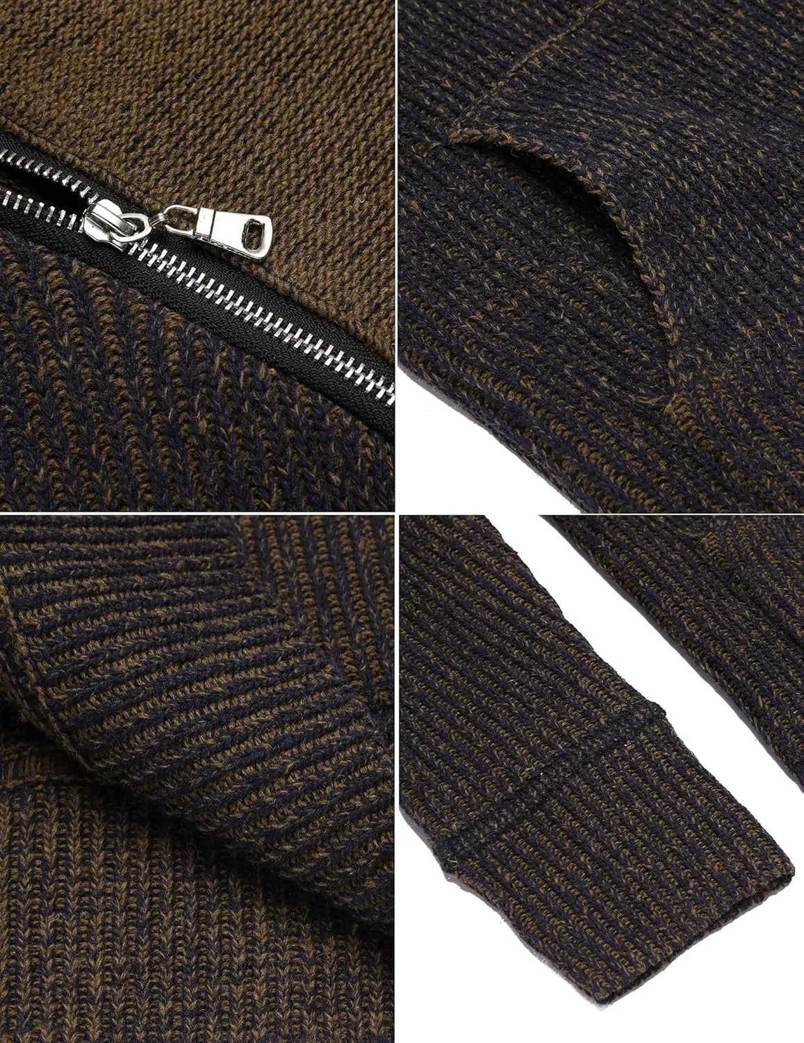 COOFANDY Men's Knitted Turtleneck Pullover Shawl Collar Sweaters Slim Fit High Neck Hoodies with Pockets