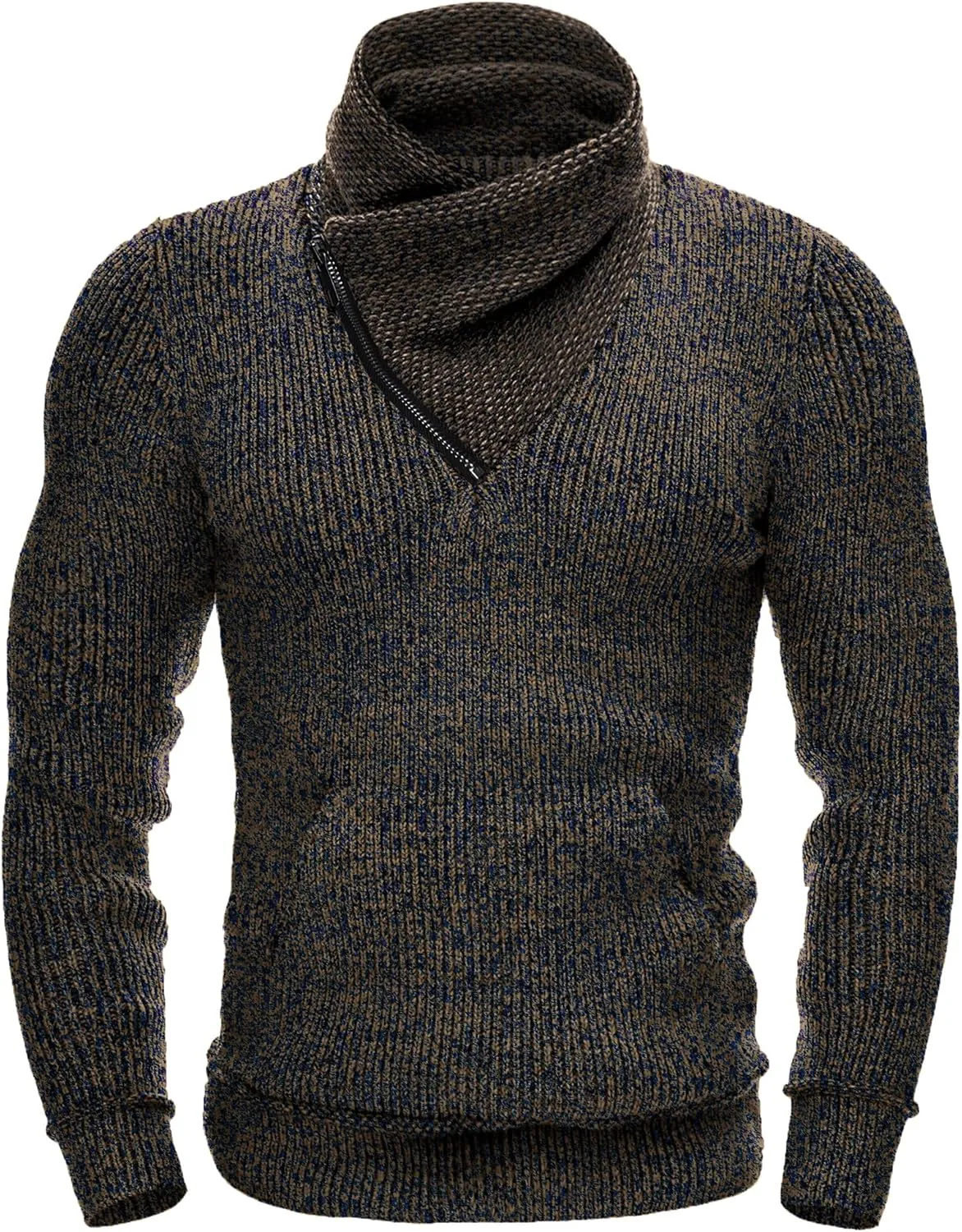 COOFANDY Men's Knitted Turtleneck Pullover Shawl Collar Sweaters Slim Fit High Neck Hoodies with Pockets