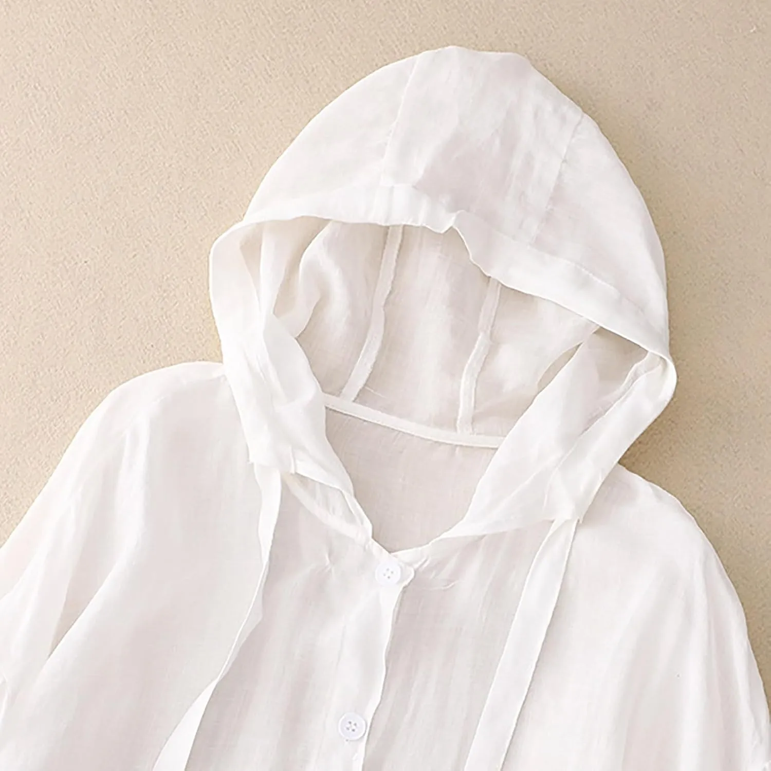 Cotton Linen Hoodie Tops Womens 2025 Summer Hooded Long Sleeve Shirts Ladies Dressy Casual Button Down Blouses Tees