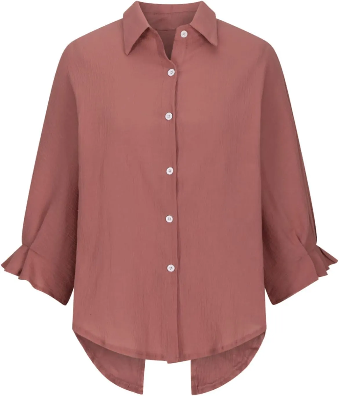 Cotton Linen Shirts for Womens Summer Casual Button Down Tops 3/4 Sleeve Classic Collared Loose Blouses Dressy Tees