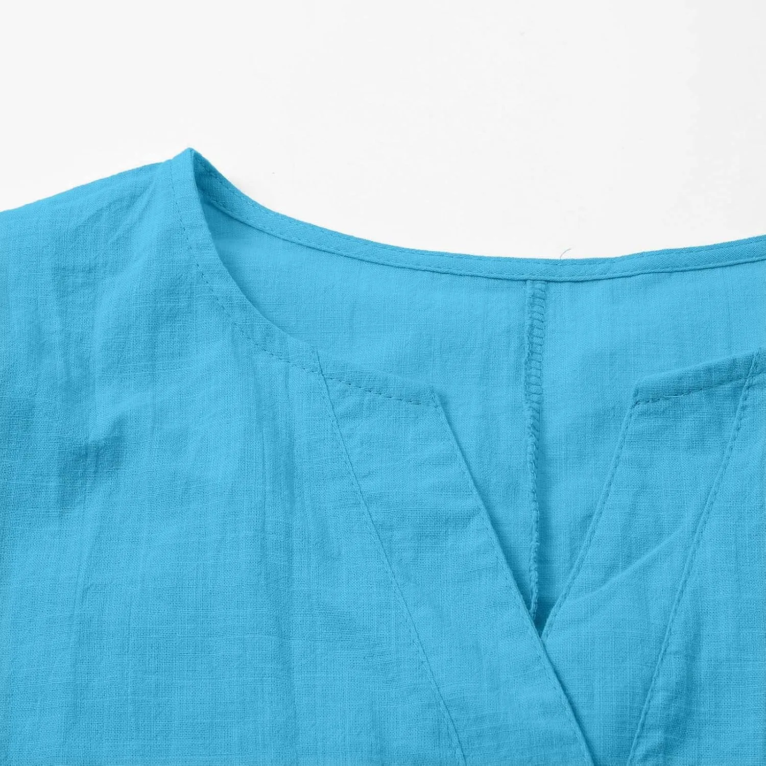 Cotton Linen T-Shirts for Women Short Sleeve V Neck Buttons Tops 2025 Summer Solid Color Vacation Blouse Pullover