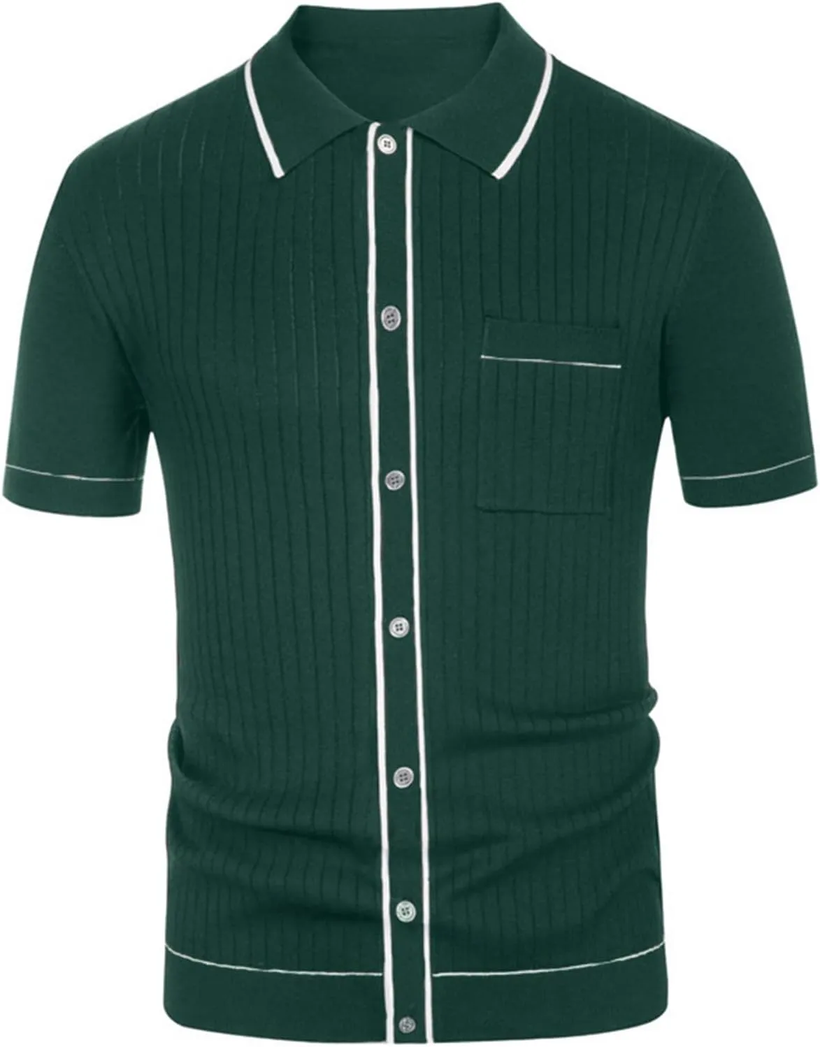 crazynekos Mens Short Sleeve Button Down Knitted Cardigan Sweaters Polo Shirts