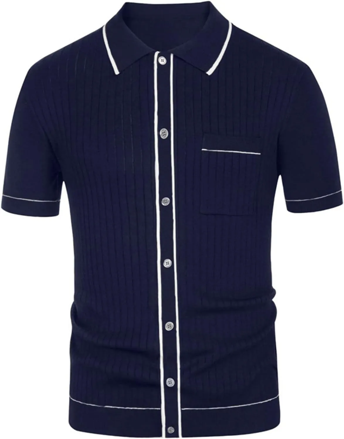 crazynekos Mens Short Sleeve Button Down Knitted Cardigan Sweaters Polo Shirts