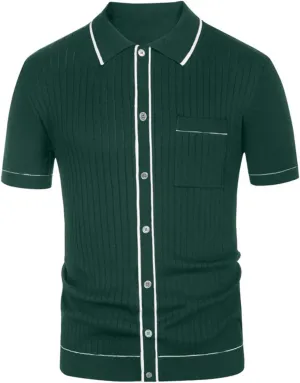 crazynekos Mens Short Sleeve Button Down Knitted Cardigan Sweaters Polo Shirts