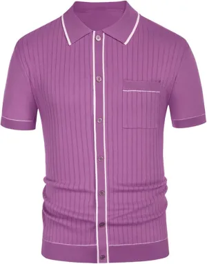 crazynekos Mens Short Sleeve Button Down Knitted Cardigan Sweaters Polo Shirts