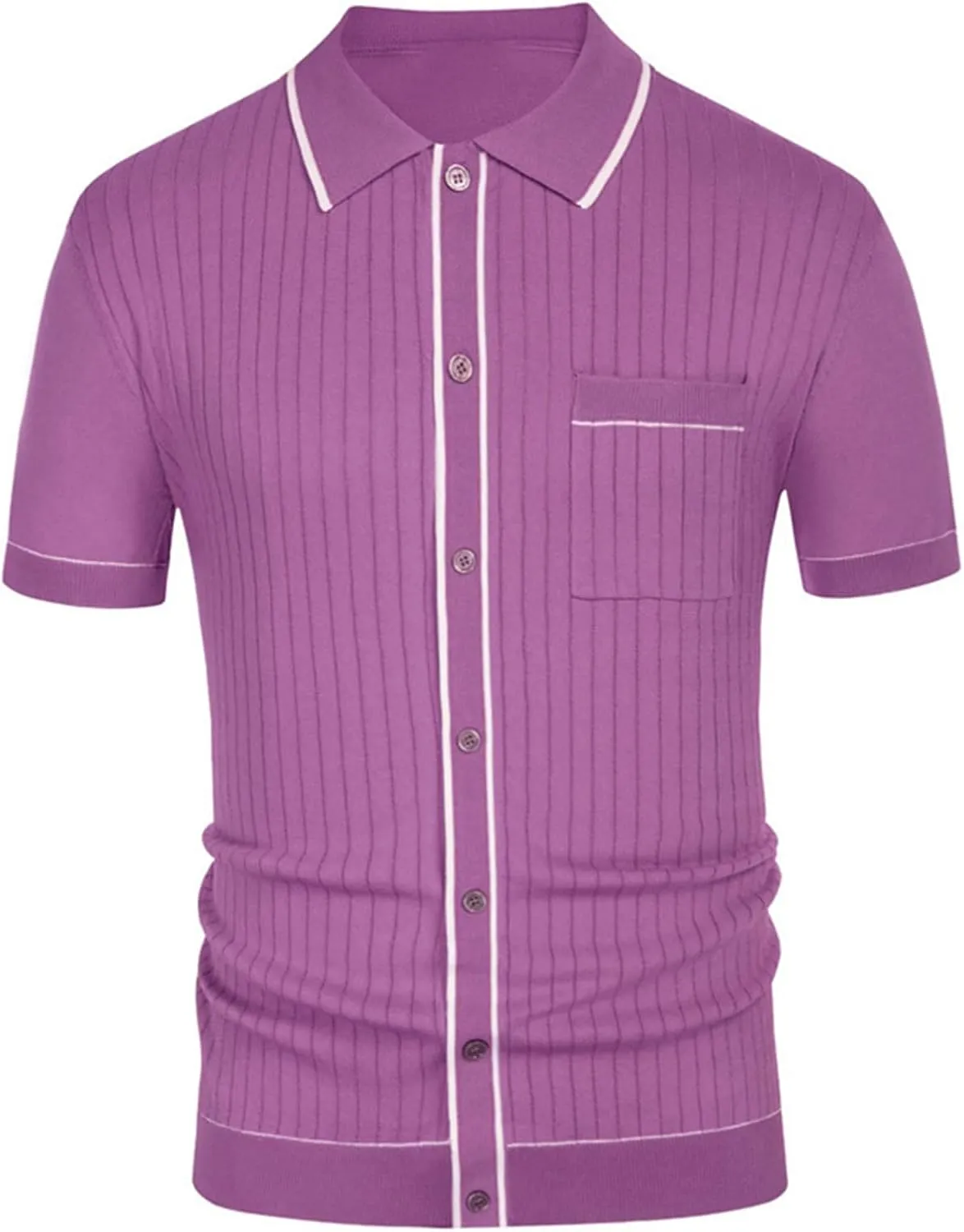 crazynekos Mens Short Sleeve Button Down Knitted Cardigan Sweaters Polo Shirts