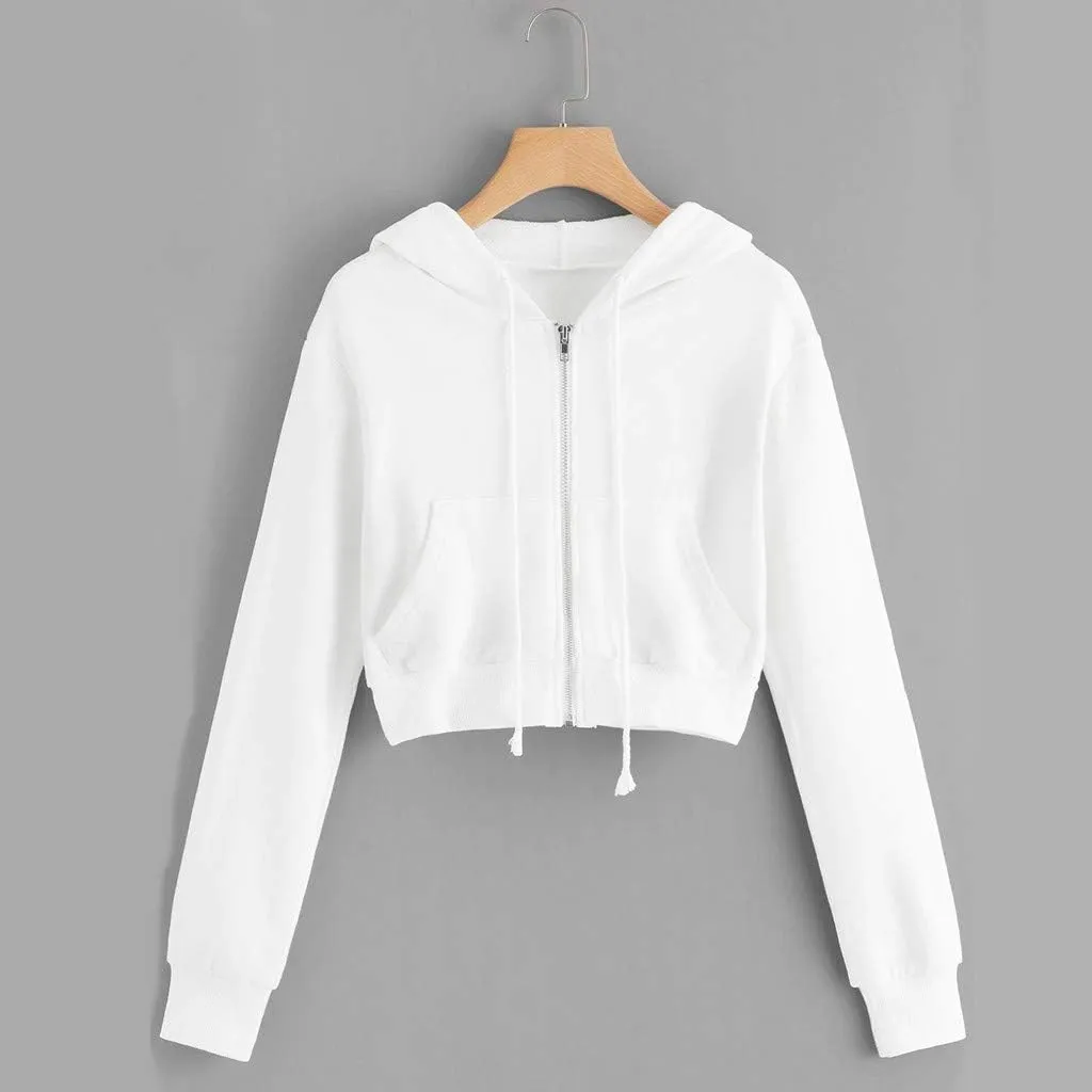 Cropped Hoodie Women Zip Up Hooded Sweatshirt 2023 Fashion Fall Crop Jackets Casual Cute Long Sleeve Crop Tops