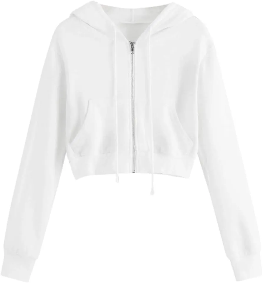 Cropped Hoodie Women Zip Up Hooded Sweatshirt 2023 Fashion Fall Crop Jackets Casual Cute Long Sleeve Crop Tops