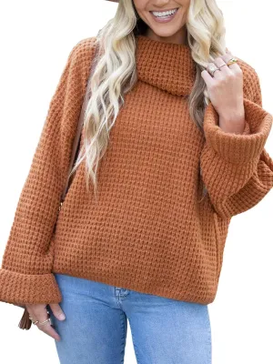 CUPSHE Women's High Neck Sweater Long Sleeve Knit Pullover Casual Crochet Sweater