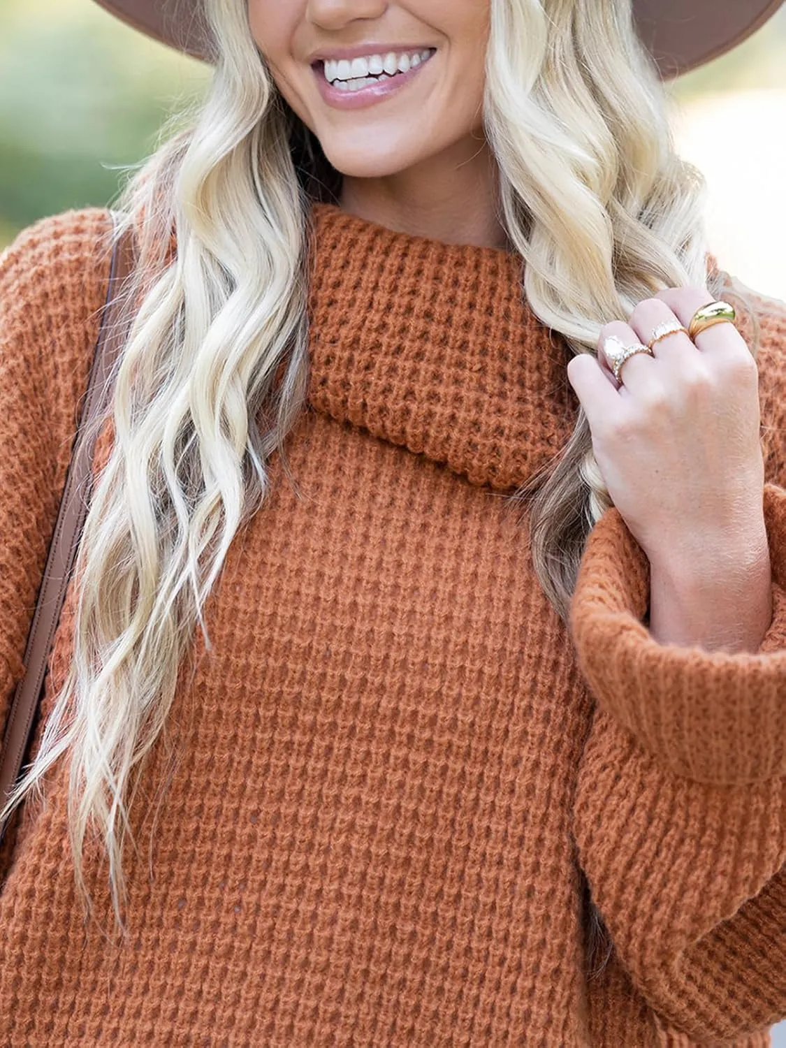 CUPSHE Women's High Neck Sweater Long Sleeve Knit Pullover Casual Crochet Sweater