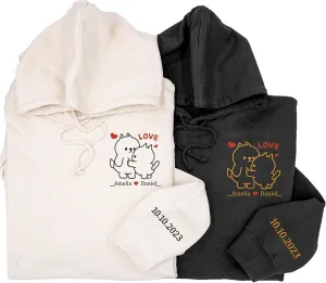 Custom Embroidered Couple Hoodie, Customized Embroidered Couple Sweatshirt, Matching His and Hers, Birthday