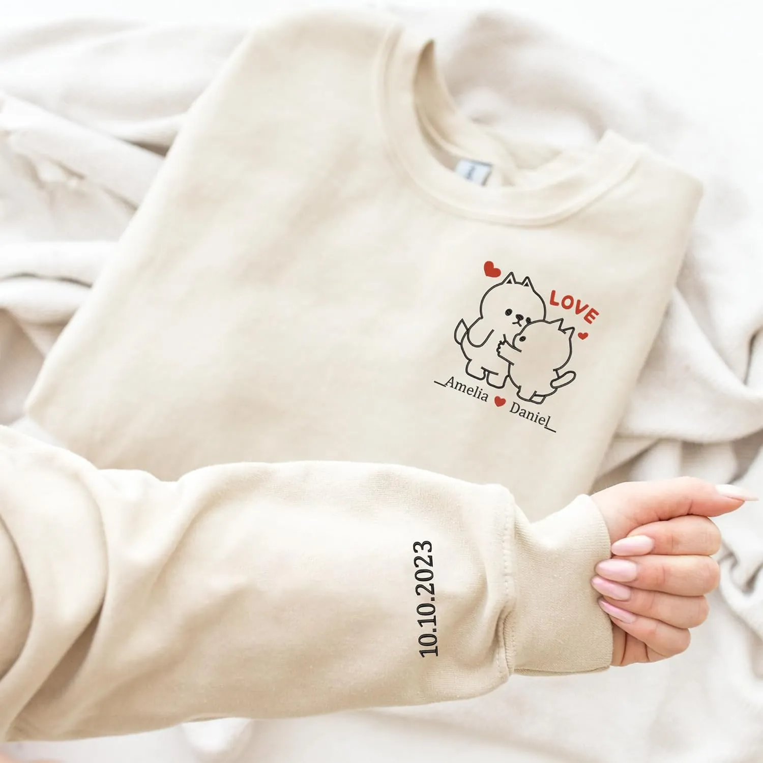 Custom Embroidered Couple Hoodie, Customized Embroidered Couple Sweatshirt, Matching His and Hers, Birthday