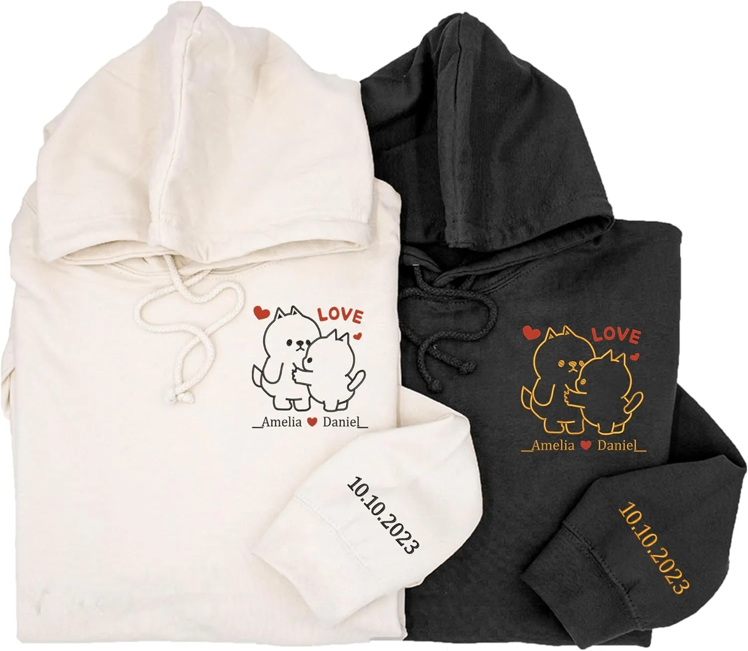 Custom Embroidered Couple Hoodie, Customized Embroidered Couple Sweatshirt, Matching His and Hers, Birthday