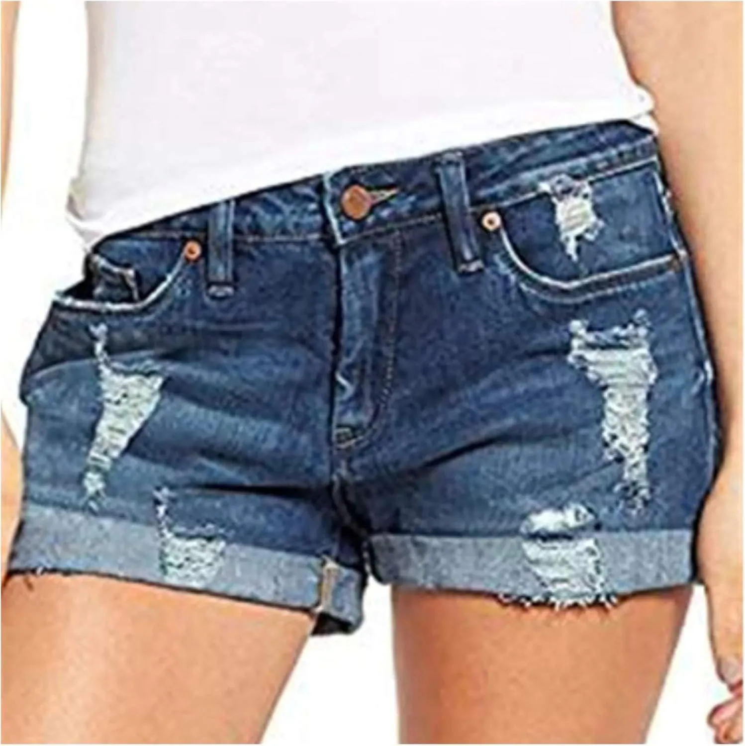 Denim Shorts for Women High Waisted Stretch Distressed Ripped Raw Hem Jean Shorts 2024 Summer Casual Hot Shorts with Pockets