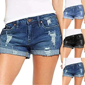 Denim Shorts for Women High Waisted Stretch Distressed Ripped Raw Hem Jean Shorts 2024 Summer Casual Hot Shorts with Pockets