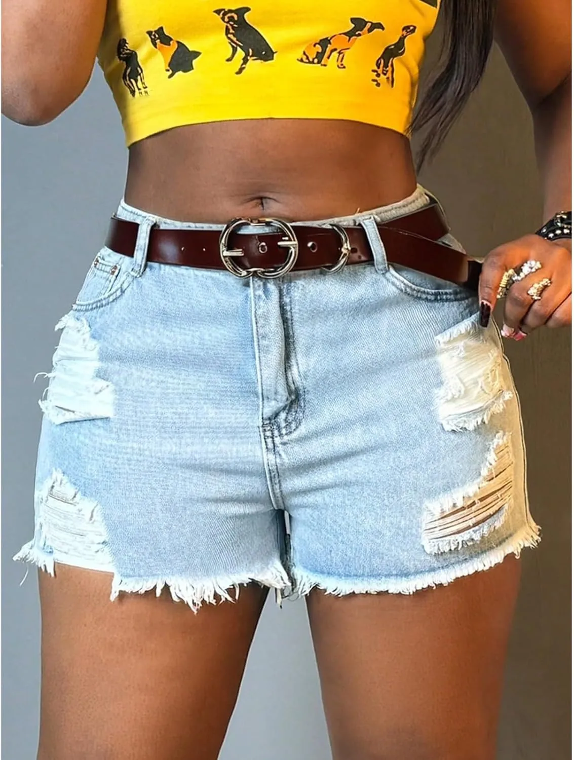 Denim Shorts Women Summer Hot Distressed Elastic High Waisted Jean Shorts Raw Hem Frayed Jean Short with Pockets