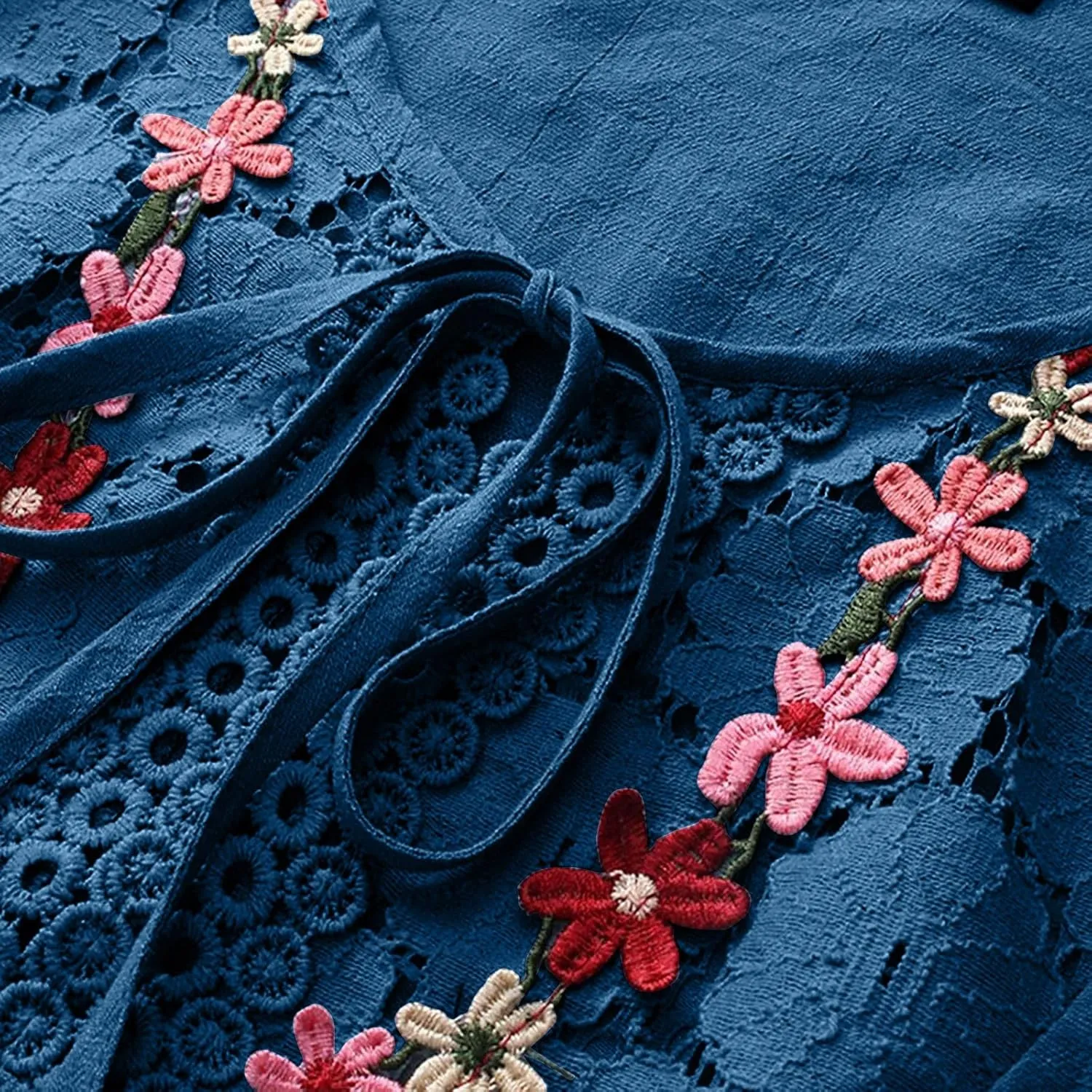 Dgoopd 3/4 Length Sleeve Womens Tops Oversized Cotton Tee Shirts Embroidered Floral Lace V Neck T-Shirt Summer Trendy Blouses