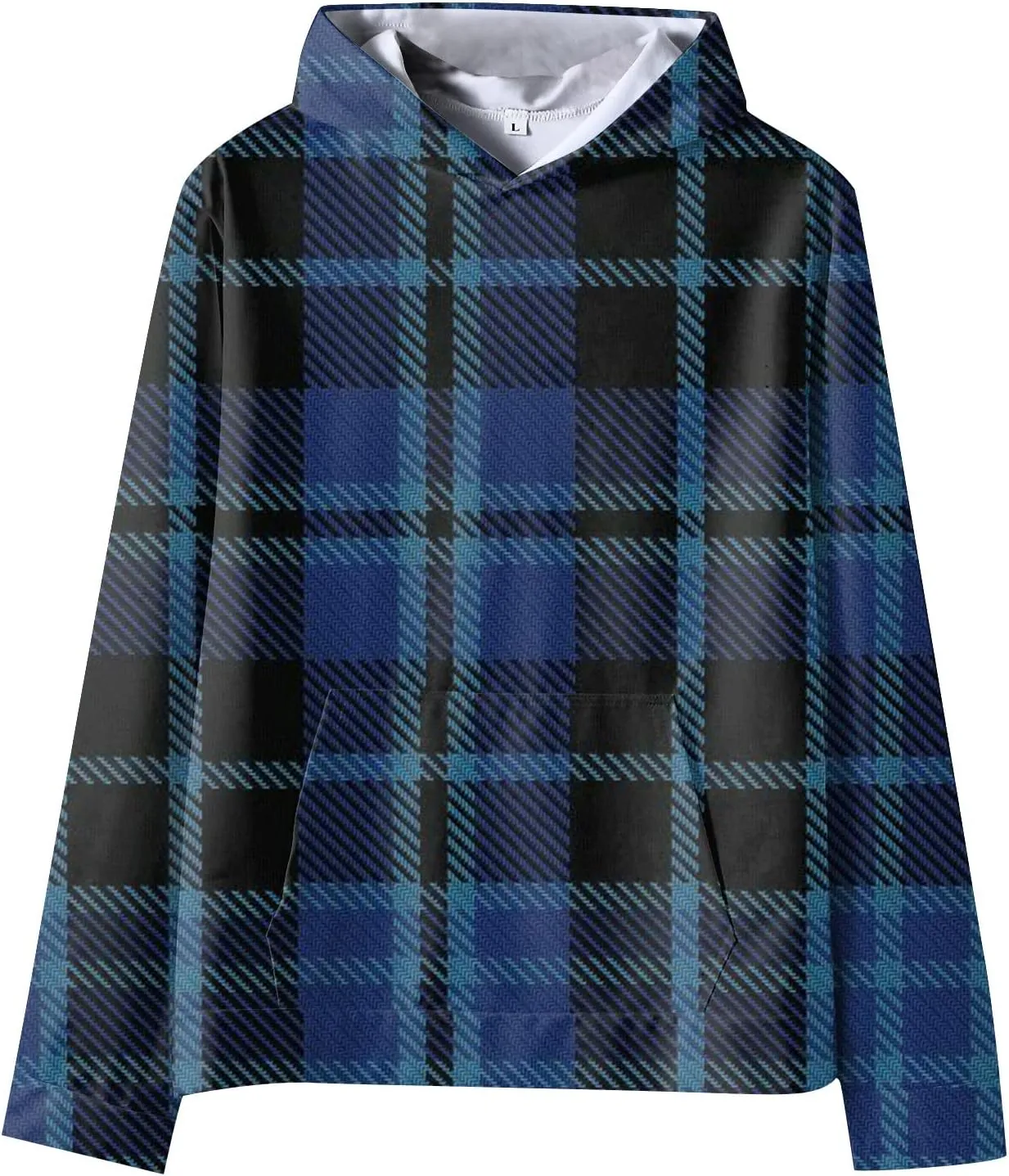 DuDubaby Mens Fleece Hoodies Men Solid Check Pullover Long Sleeve Hooded Sweatshirt Tops Hoodies Pullover