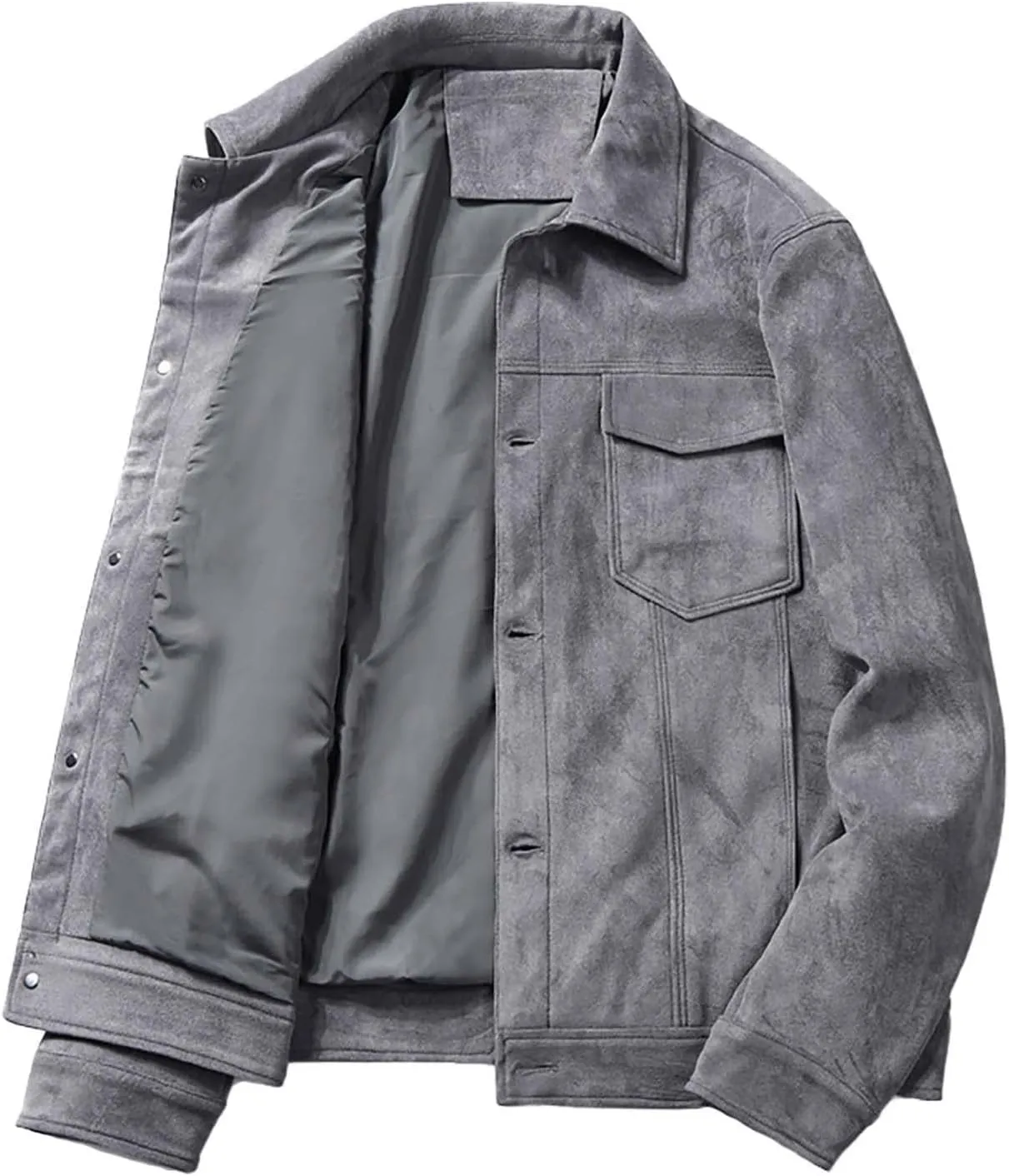 Fashion Leisure Trucker Jacket for Men Slim Fit Faux Suede Leather Jackets Classic Lapel Collar Outerwear Winter Coat
