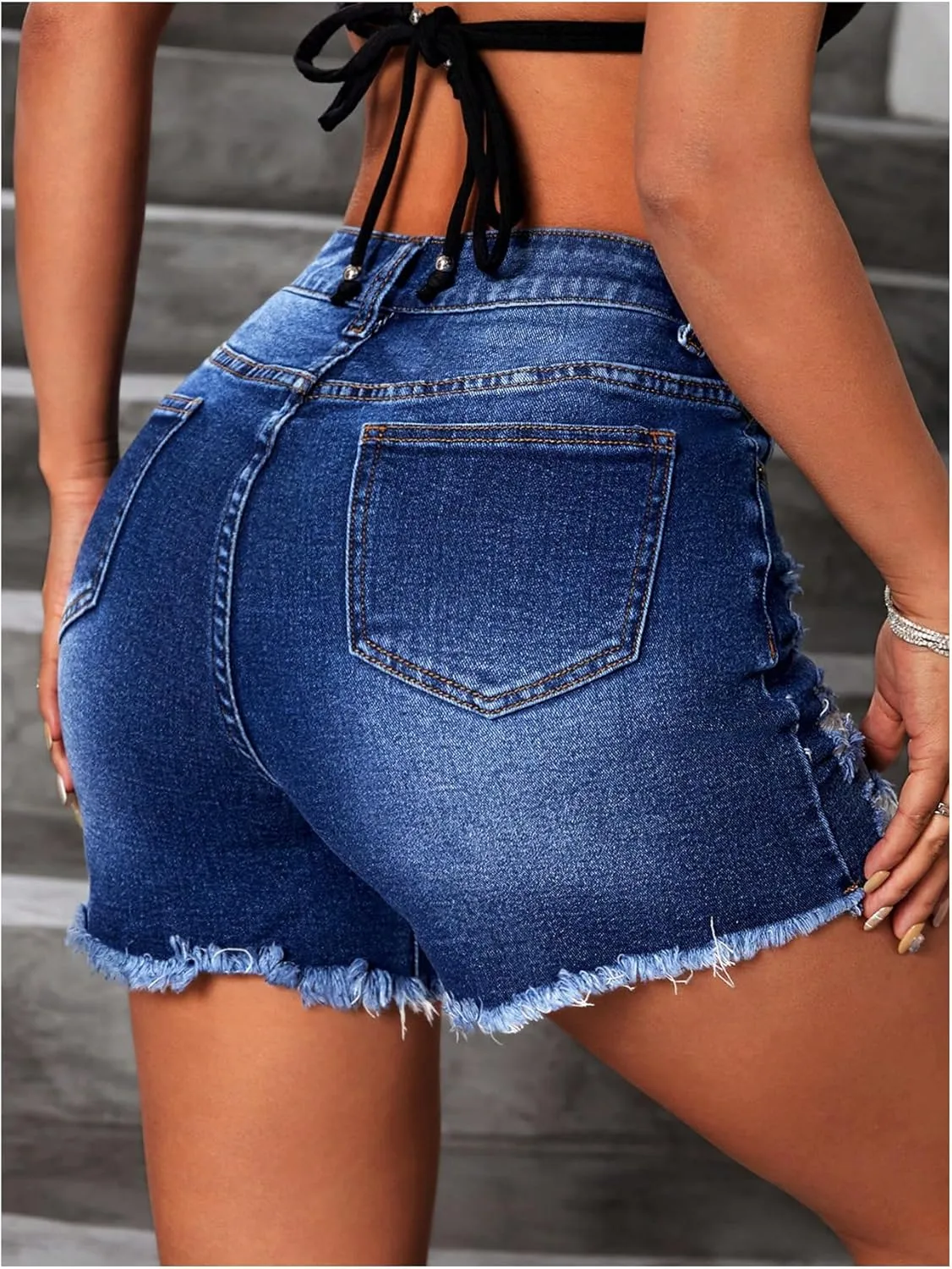 Floerns Women's Ripped Raw Hem High Waisted Distressed Denim Shorts