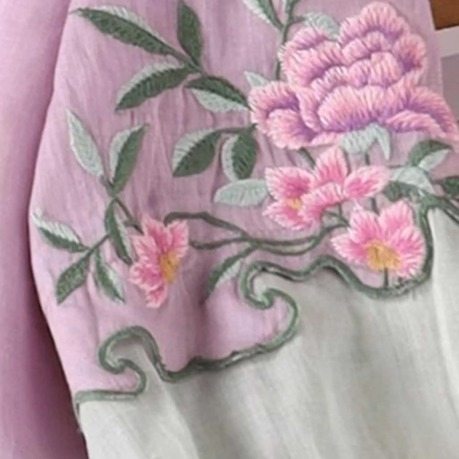 Floral Embroidered Tops Cotton Linen Shirt 2025 Summer Chinese Frog Button Tees 3/4 Sleeve Casual Boho Peasant Blouse