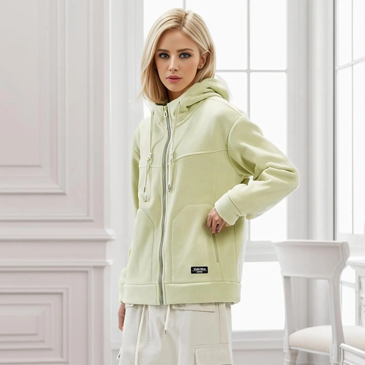 Full Zip Hoodies for Women Long Sleeve Sherpa Lined Lightweight Hooded Sweatshirts Outdoor Athletic Cardigan Jacket