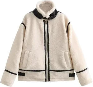 Fuzzy Fleece Jacket Women Sherpa Lined Oversized Full Zip Up Open Front Cardigans Jackets Warm Loose Fit Warm Coats