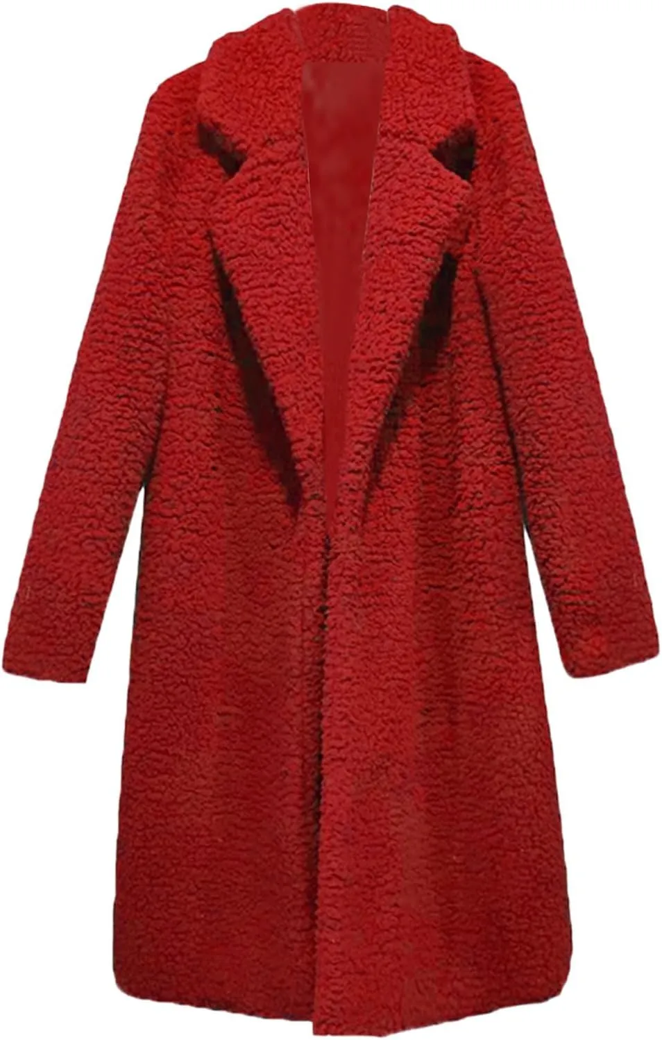 Fuzzy Fleece Jackets for Women Solid Color Long Sleeve Open Front Long Cardigans Jacket Trendy Lapel Oversized Coat