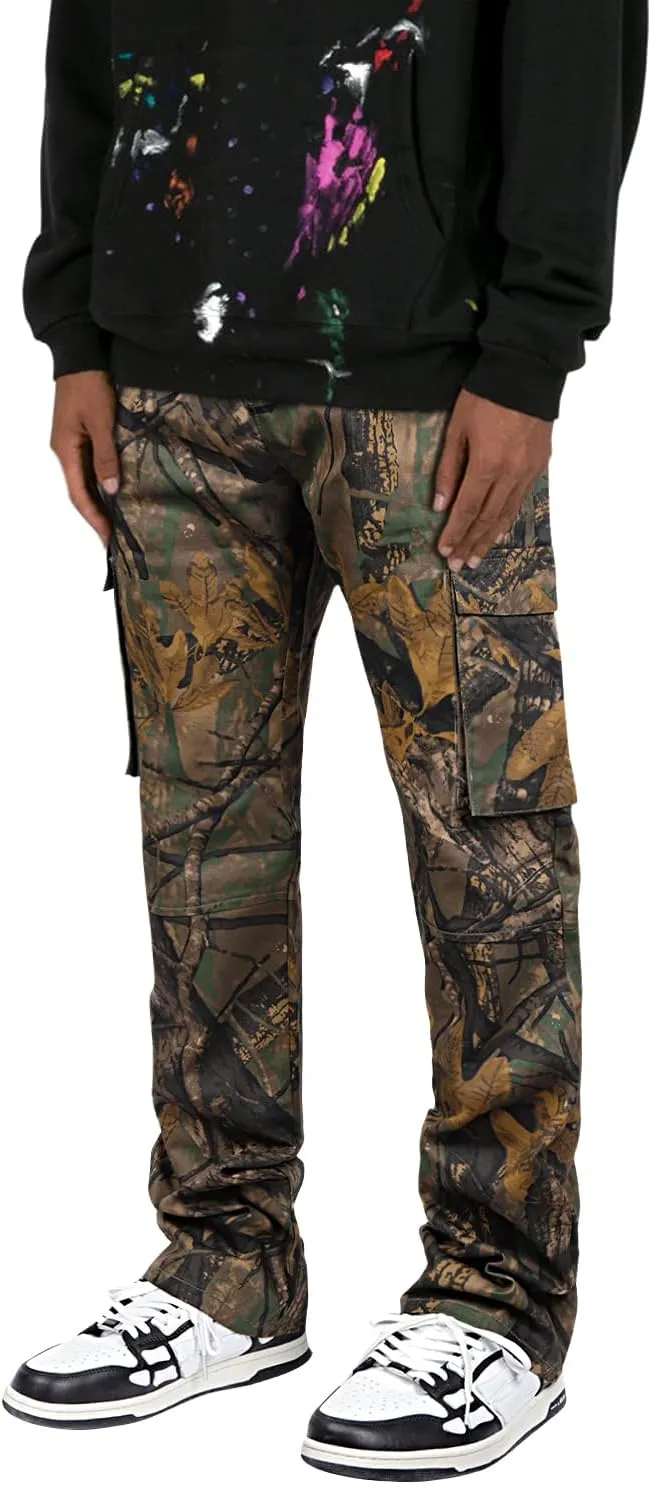 GINGTTO Men's Casual Cargo Pants Elastic Waist Camo Pants Hiking Joggers